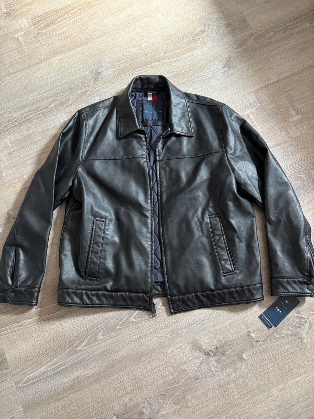 Tommy Hilfiger Faux Black Leather Bomber Jacket